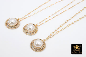 14 K Gold Filled Rolo Drawn Chain Necklace, Repurposed Vintage Button Necklace, Gold Round Channel Pearl Button - A Girls Gems